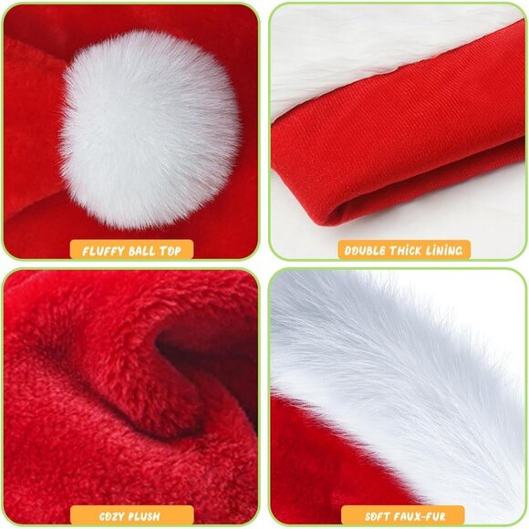 Christmas Santa Hat for Kid, Red Velvet Double Layer Xmas Holiday Party Hat - Picture 2 of 7
